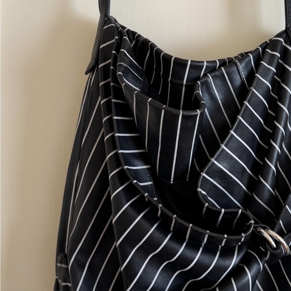 Slouchy Black and White Striped Shoulder Bag - Picture 5 of 6
